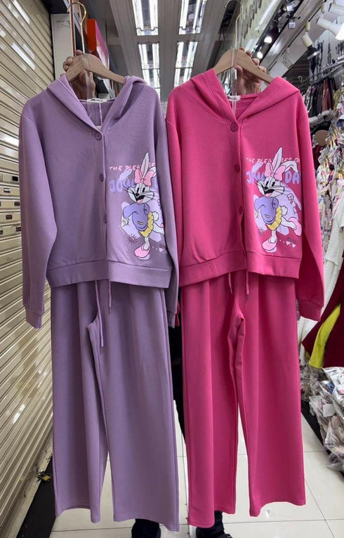 BECHIC Hooded Cartoon Printed Co-Ord Set